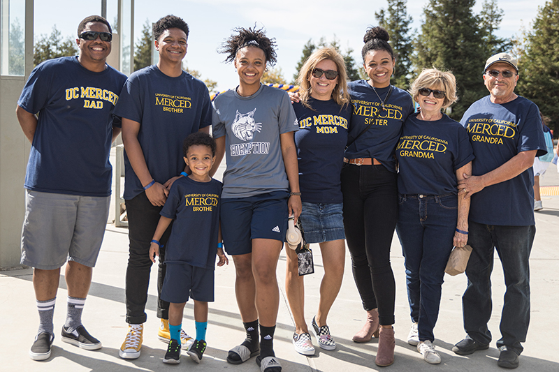 UC Merced Bobcat family poses for photo at Homecoming 2019