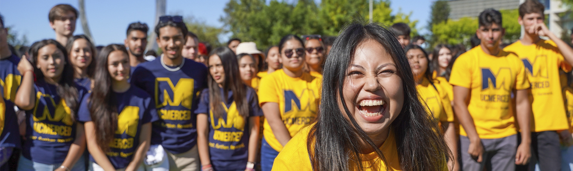 UC Merced students excited during the Scholars Bridge Crossing
